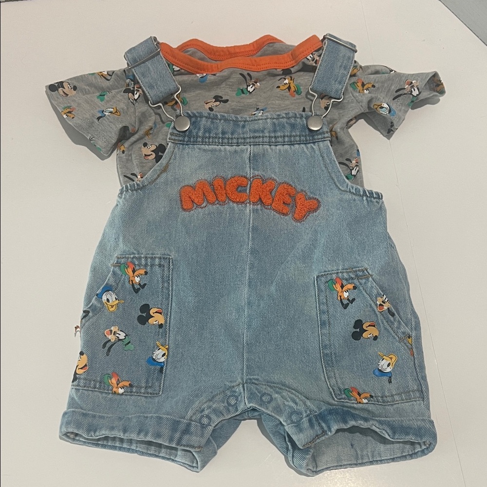 12m Mickey Mouse Denim Overalls for Kids with Shirt